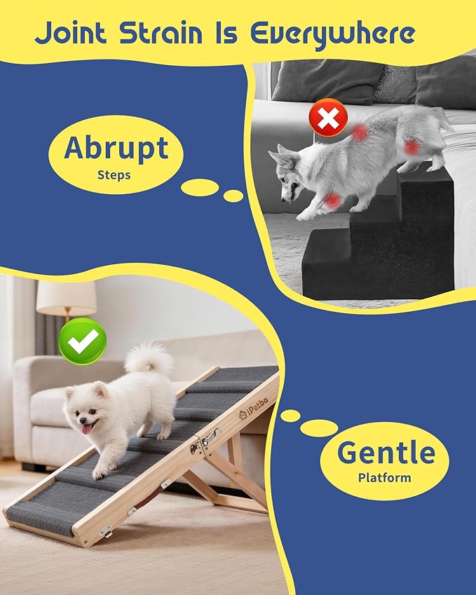 Dog Ramp for Couch & Bed - Joint & Spine Support with Gentle Incline for Small Dogs, Adjustable, Anti-Slip & Foldable, Up to 35 lbs