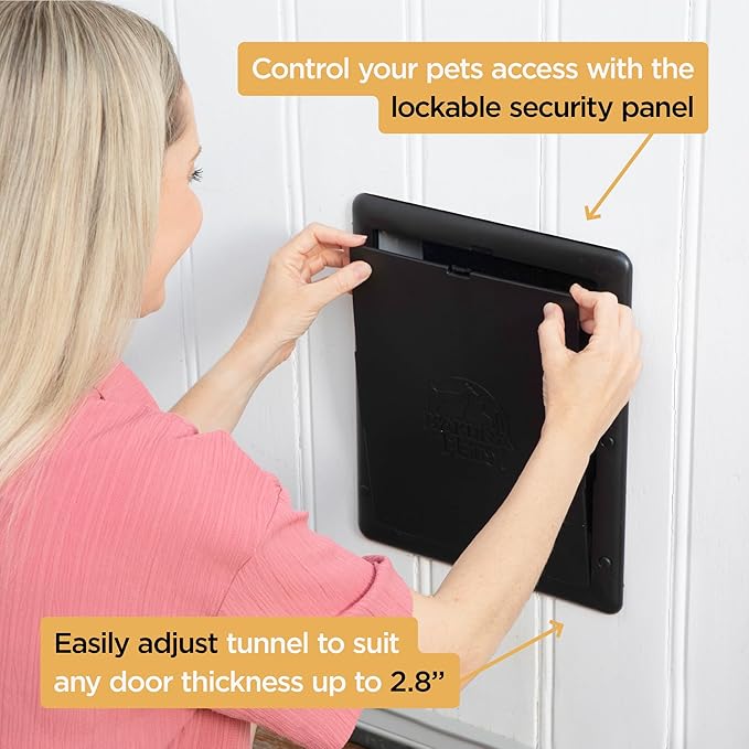 Hakuna Pets Essential Pet Door for Screens, Doors and Walls up to 2.8" Thick, for Dogs up to 20lbs, Small, Black