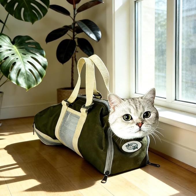 Cinf Cat Nail Clipping Cleaning Grooming Restraint Bag （Free Muzzle） No Scratching Biting for Bathing Nail Trimming Injecting Examining((Moss Green,M)