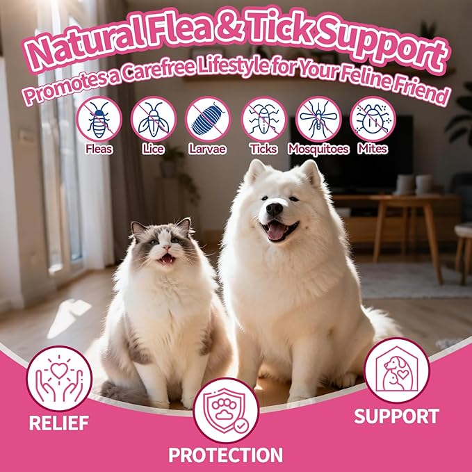 Flea & Tick Prevention for Dog and Cat, 500 Crunchy & Creamy Flea Chews+ Flea & Tick Support Drops - Skin & Coat Support - Fleas & Tick Supplement for Dogs Cats Kittens