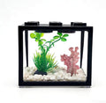 Black Desktop Aquarium Kit with Aquarium Gravel & Resin Decorations, 0.25 Gallon Cube Mini Fish Tank, Stackable Desktop Fishbowl for Sea Monkeys & Aquarium Landscape Enthusiasts