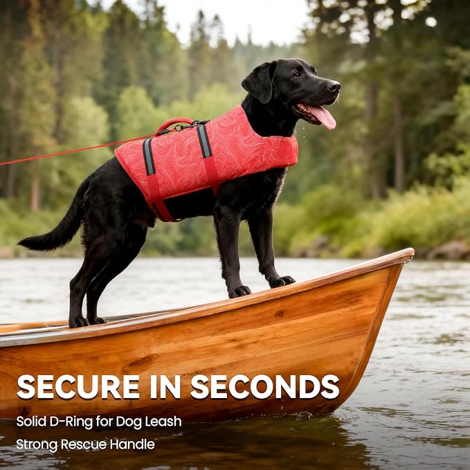 VIVAGLORY Rip Stop Dog Life Vest, Swimming Vest with Handle, Buoyancy for Doggy Puppy, Dog Life Jacket for Swimming & Boating, XL, Red
