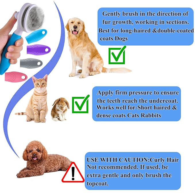 Self Cleaning Slicker Brush - Cat Brush Skin-Friendly Deshedding Grooming Massaging Tool for Long & Short Haired Pets, Cat Hair Brushes Easy Removes Undercoat for Dogs Cats Rabbits-UPGRADED, Pink