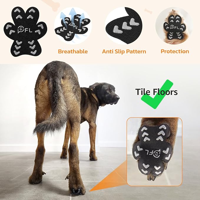 Anti Slip Dog Paw Protector Pads for Senior Dogs, Paw Pads for Dogs Traction, Disposable Self Adhesive Paw Grips for Old Dog on Slippery Hardwood Floor, Black 12 Sets (48pcs) XXL 61-80lbs