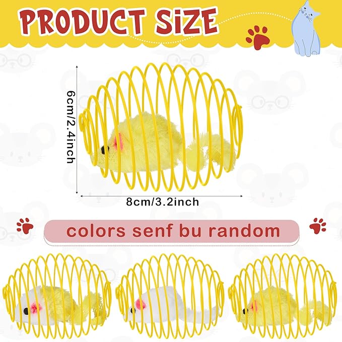 Jecery 5 Pcs Cat Spring Balls Toys Stretchable Rolling Balls Colorful Playful Coils Interactive Action Toy Caged Rats for Kitten Pet Supplies (Yellow Mouse,Yellow)