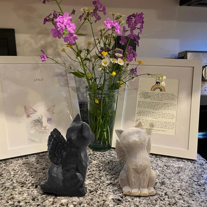 Cat Memorial Gifts, Loss of Cat Sympathy Gift, Angel Cat Figurine Rainbow Bridge Pet Memorial Gifts, Cat Gifts for Cat Lovers, Cat Remembrance Grief Condolence Bereavement Gifts, Black Cat Decor