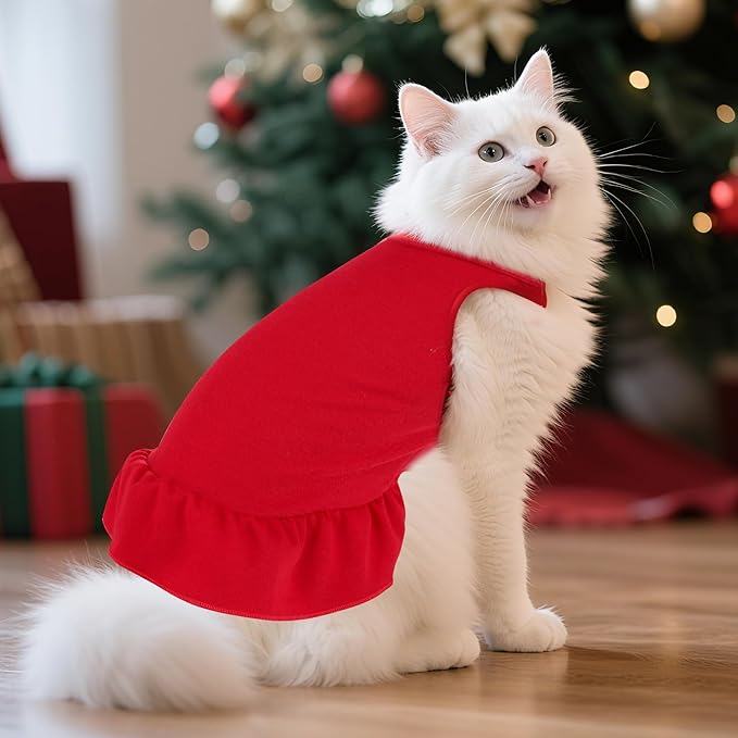 Dog Dresses Cat Skirt Solid Color Dog Clothes Summer Sleeveless Puppy Girl Clothes for Small Pet Dogs Cats (Red, Small)