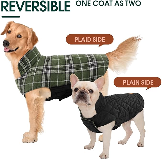 Kuoser Warm Dog Coat, Waterproof Dog Coats for X-Small Dogs, Adjustable Durable Doggie Winter Jacket Reversible Cozy Puppy Cold Weather Apparel from Small to Large Breed, Green XS
