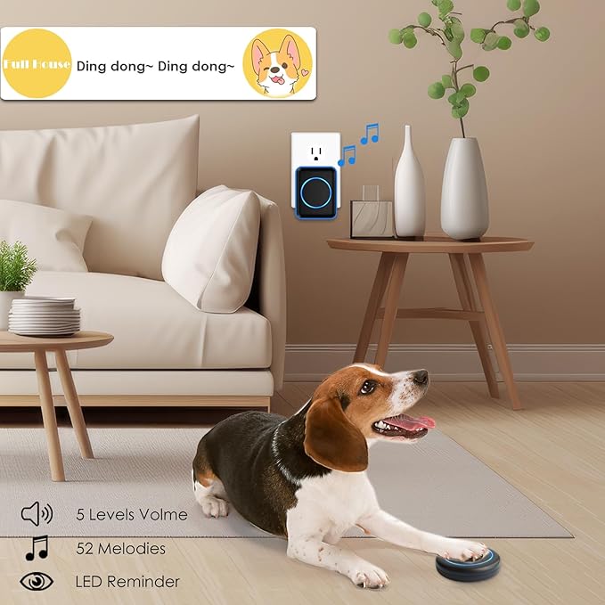 Full House Dog Doorbell for Potty Training, Wireless Pet Doggie Door Bell Training to Go Outside, Waterproof Touch Button, Over 1000 feet Range
