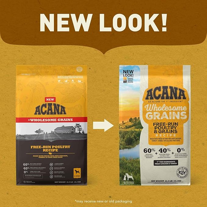 ACANA Wholesome Grains Dry Dog Food Free-Run Poultry & Grains Recipe with Cage-Free Eggs 4lb Bag