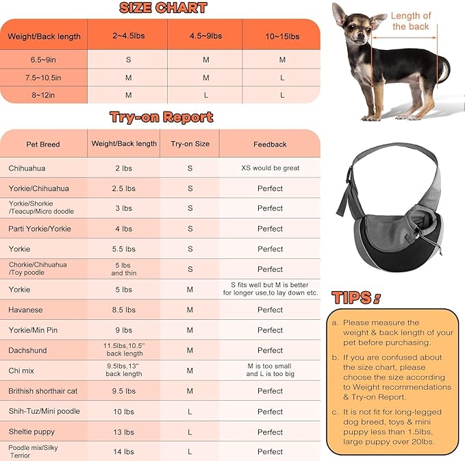 YUDODO Pet Sling Carrier for 10-15 lbs Small Dogs & Cats – Hands-Free Puppy Carrier with Safety Hook, Large Zipper Pocket, Soft Breathable Mesh, Adjustable Strap & Reflective Strip (Black 1.0 L)