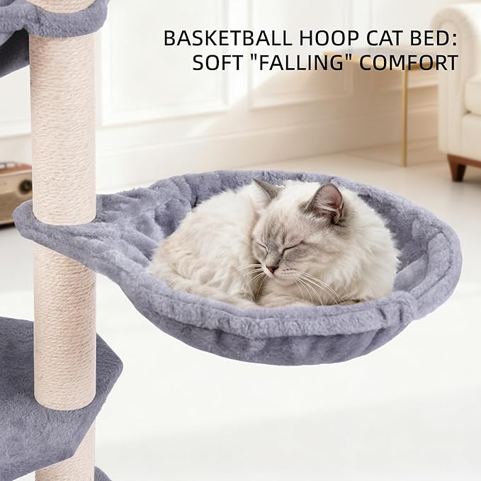45in Cat Tree Tower with Big Condo for Indoor Cats,Cat Tower with Scratching Post,Scratching Board and Cat Toys,Multi-Level,Small Space,Transformer Cat Tree (Grey+)