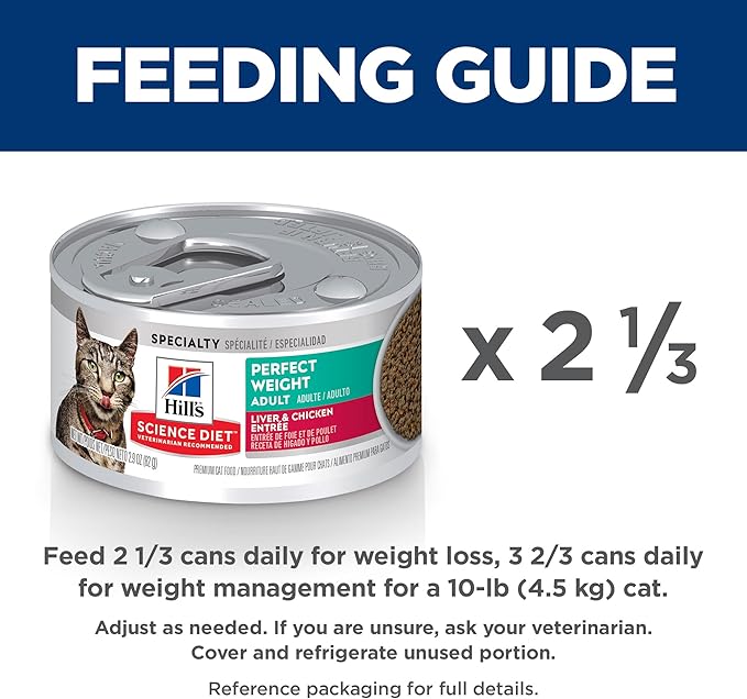 Hill's Science Diet Perfect Weight, Adult 1-6, Weight Management Support, Wet Cat Food, Liver & Chicken Minced, 2.9 oz Can, Case of 24