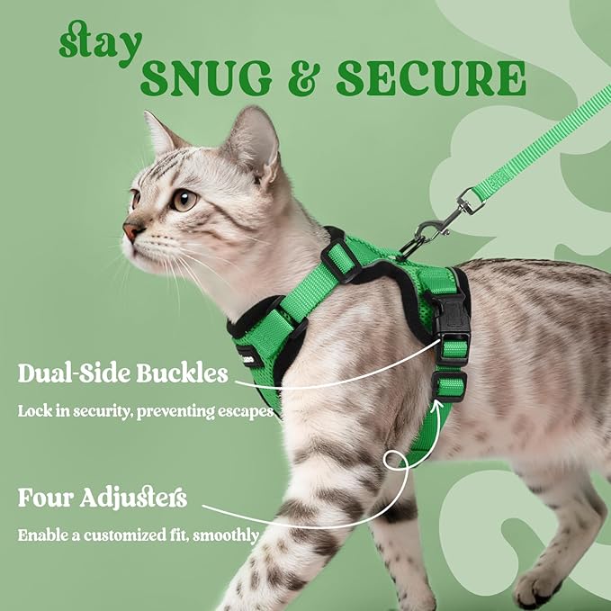 rabbitgoo Cat Harness and Leash for Walking, Escape Proof Soft Adjustable Vest Harnesses for Cats, Easy Control Breathable Reflective Strips Jacket, Grass Green,S