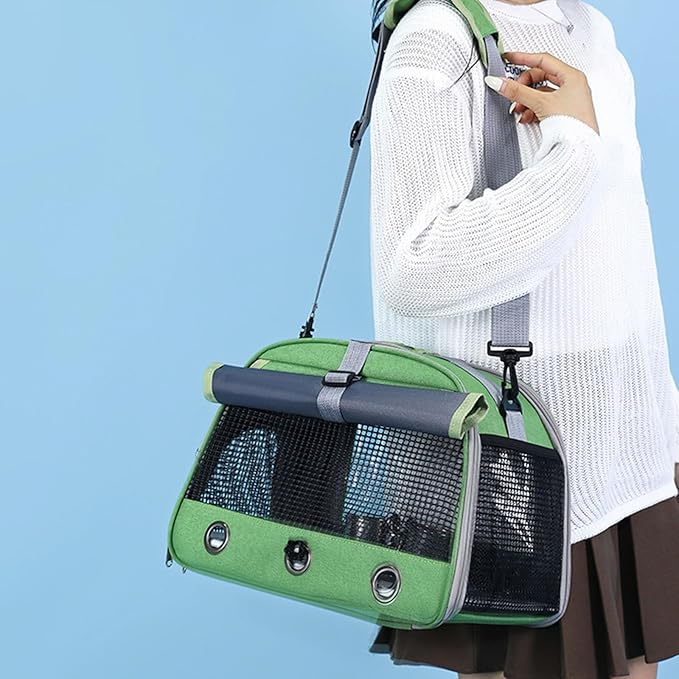 Bird Traval Carrier Cage, Bird Carrier with Seat Belt, Multifunctional Small Animal Backpack, Pet Transparent Breathable Carriers for Small Birds Parrots (Green)