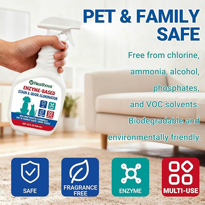 Stain & Strong Odor Eliminator, Enzyme Cleaner, Pet Odor Eliminator for Home - Carpet Stain Remover for Cats & Dog Pee - Urine Destroyer - Carpet Cleaner Spray Clear (Unscented)