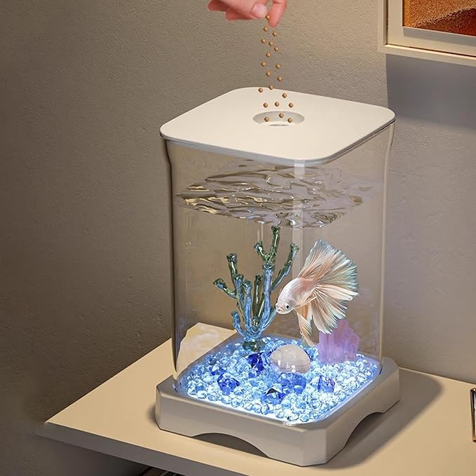 Glass Betta Kit, Glass 5x5x5 Inch | Elegant Glasss Aquarium with Stackable Design, Desktop, Countertop, Stackable Cube Tank for Home Office School