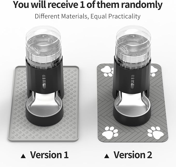 Cat Water Dispenser with Placemat and Stainless Steel Bowl, Automatic Gravity Water Dispenser for Cats or Small Medium Size Dogs, Large Capacity, Easy to Clean and Safe for Pets (4L Black)