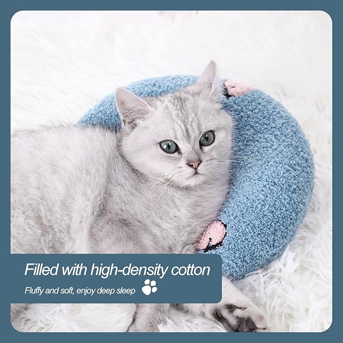 Andiker Pillows for Cats, U Shape Soft Fluffy Cat Pillow for Cat to Lay On Cats Bed Pillow Ultra Soft Pet Pillow for Cat Fluffy Cat Pillows for Indoor Cats and Puppies to Improve Sleep Quality(Blue)