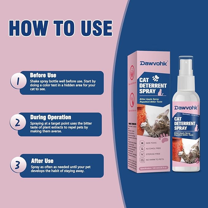 Bitter Apple Cat Repellent Spray - Natural Anti-Scratch Spray for Furniture Protection: Sofas, Carpets, Curtains — Indoor and Outdoor Cat Behavior Training, 4.06 oz(120ml)/1PC