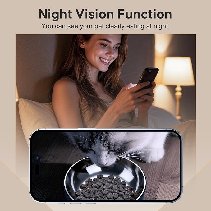 Automatic Cat Feeder with Camera,WiFi Cat Food Dispenser with App Control,1080P HD Video,Two-Way Audio, Transparent 4.2L Food Container (White)