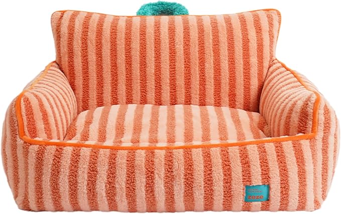 ZEZE Furniture-Style Sofa Pet Bed, Washable Plush Couch Bed with Bolstered Sides & Non-Slip Bottom for Dogs & Cats, Cozy Indoor Bed (Orange, Large)
