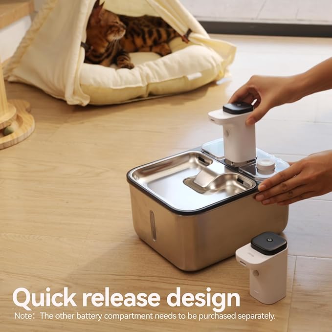 Automatic Stainless Steel cat Water Fountain for Pets Indoor, Wireless Metal Dispenser, Cordless Battery Operated Dog Drinking Fountains, Rechargeable Waterer with Motion Sensor, Black,3.5L 6 Filters