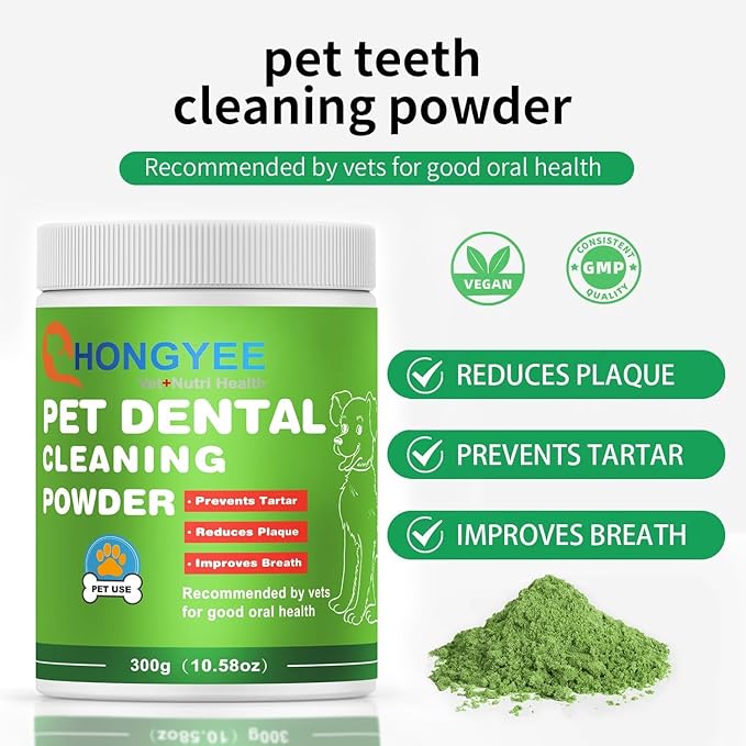 Dog Teeth Cleaning Powder 300g Package, Dog Dental Powder, Plaque Off for Dogs & Cats Breath Freshener for Bad Breath, Tartar Remover, Dental Care Supplies for Small, Medium, Pet Denta