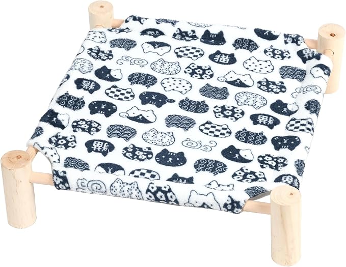 Patas Lague Cat and Dog Hammock Bed for Small Dogs, Flannel Fleece Wooden Cat Pet Rabbit Elevated Bed Cots Furniture for All Seasons White