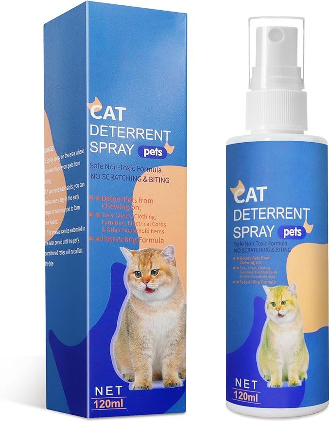Cat Deterrent Spray, Cat Repellent Spray for Indoor Outdoor Use, No Chew Spray for Dogs & Cats, Cat Scratch Furniture Protector, 120 ML