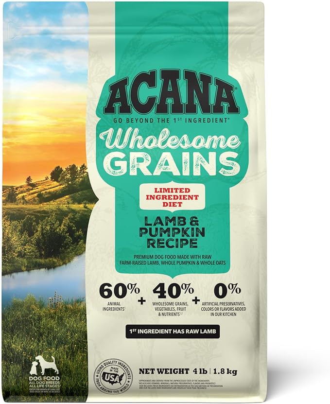 ACANA Wholesome Grains Dry Dog Food Limited Ingredient Lamb & Pumpkin Recipe 4lb Bag