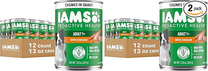 Iams Proactive Health Wet Dog Food, Chicken Chunks in Gravy, 13 oz., Pack of 24