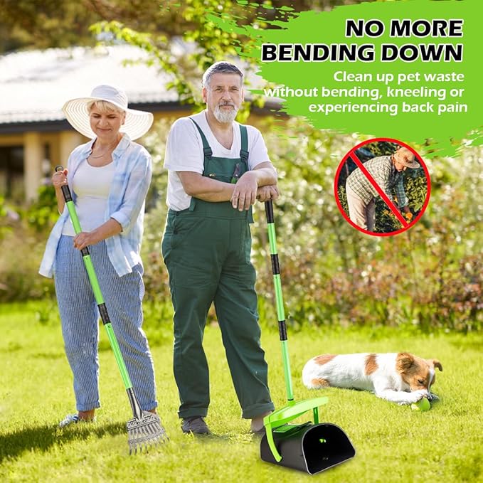 MXF Pooper Scooper Swivel Bin & Rake Kit with 100 Waste Bags, 36.6" Long Handle Dog Poop Scooper with Bag Attachment for Large Medium Small Dogs, Poop Scooper for Lawn Yard Dog Kennel