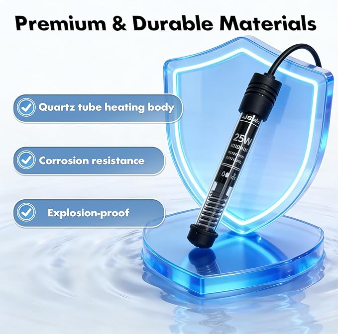 Orlushy 25W Small Submersible Aquarium Heater, Constant Temperature Betta Fish Tank Heater of 78℉ for 1-5 Gallons Freshwater & Saltwater Tanks