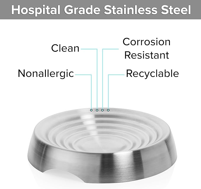 CatGuru Cat Bowls, Whisker Friendly Food Bowl for Indoor Cats, Reliefs Whisker Fatigue, Wide Kitten Dish, Non Slip Pet Dishes, Shallow Pet Plates (Stainless Steel)