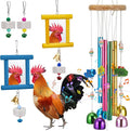 7 Pcs Chicken Toys, Hanging Chicken Wind Chime, 2 Pcs Coop Mirror Toys with Bells 4 Pack Beak Grinding Stones, Musical Coop Accessories for Hens Roosters Chicks Poultry Birds(Yellow，Blue)