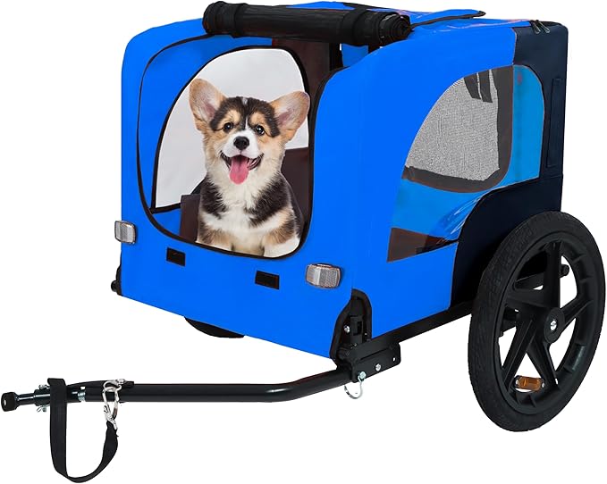 Heavy Duty Dog Bike Trailer with 16" All-Terrain Wheels & Universal Hitch, Foldable Pet/Cargo Carrier for Bicycles, Camping, Hiking