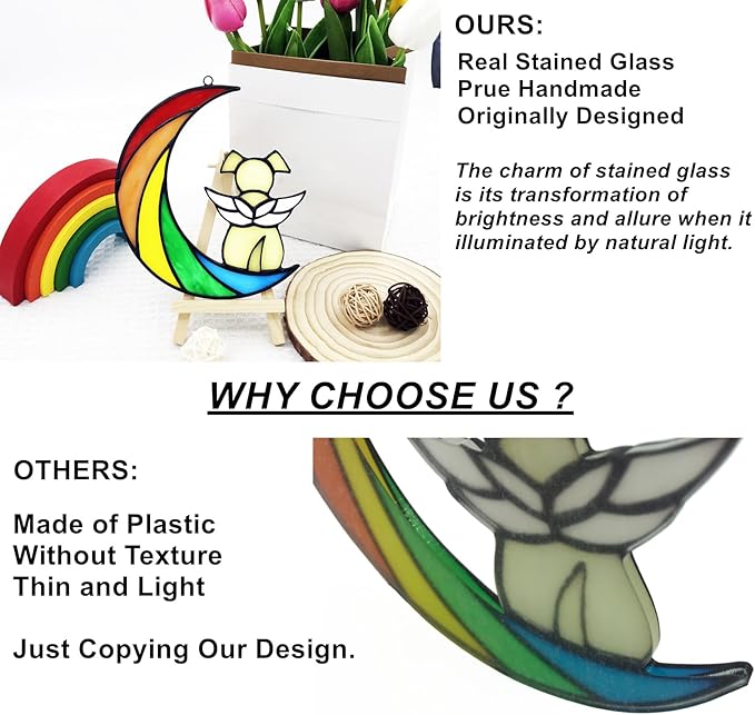 Stained Glass Rainbow Bridge Brown Dog Memorial Gifts for Loss of Dog Sympathy Remembrance Suncatcher, Thoughtful Pet Loss Bereavement Gifts in Memory of Pet Passing Away Window Hanging.