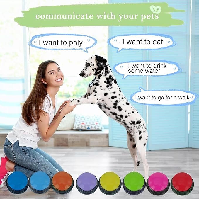 Set of 8 Dog Buttons for Communication, Voice Recordable Buttons for Classroom, Dog Training Talking Buttons Starter Set, Pet Easy Speaking Buttons Tools