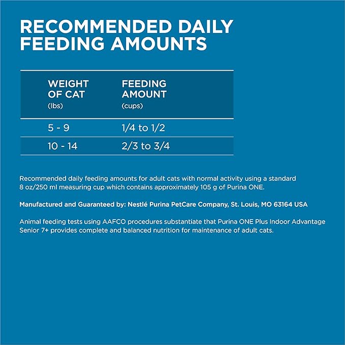 Purina ONE High Protein, Natural Senior Dry Cat Food, Indoor Advantage Senior+ - 3.5 lb. Bag