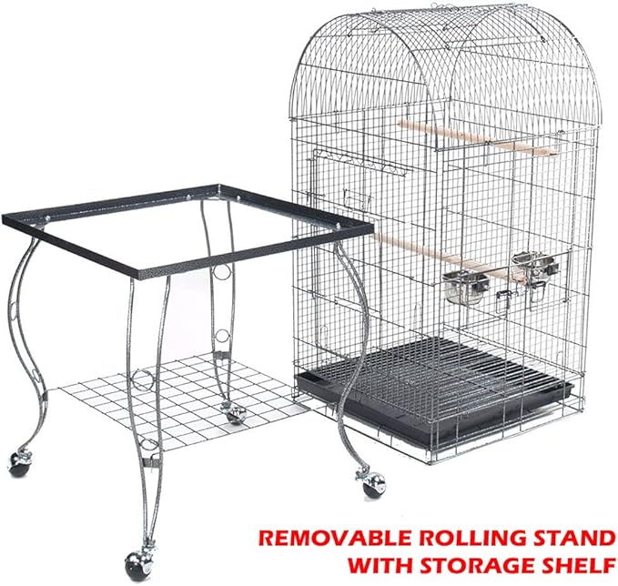 Large Open/Close Dome Play Top Style Parrot Bird Cage with 5/8-Inch Bar Spacing for Green Cheek Conures Lovebirds Budgies Canary Finch Parrotlet Portable Parrot Cage Removable Rolling Stand