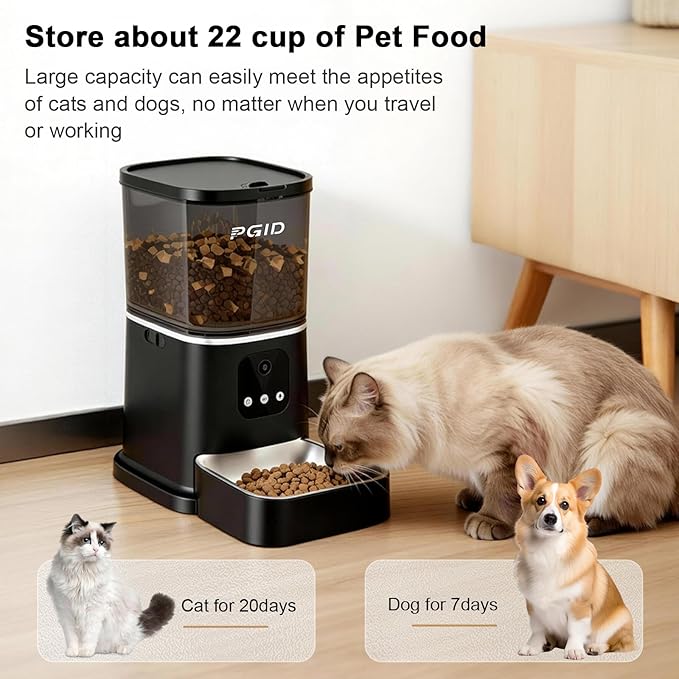 Automatic Cat Feeder with 400W Camera,2.4G Auto Dog Feeder w Night Vision,Pet Feeder w2-Way Audio,Timed Cat Feeders for Dry Food,Dogs Food Dispenser w APP Control 5L