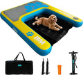 Beyond Marina Dog Pool Ramp, PUP ON! Inflatable Dog Water & Boat Ramp for Lake & Dock, Floating Pontoon Dock Ladder with Non-Slip EVA Platform, Extra Large 4 ft x 3.3 ft, Blue/Yellow, Supports 200 lbs