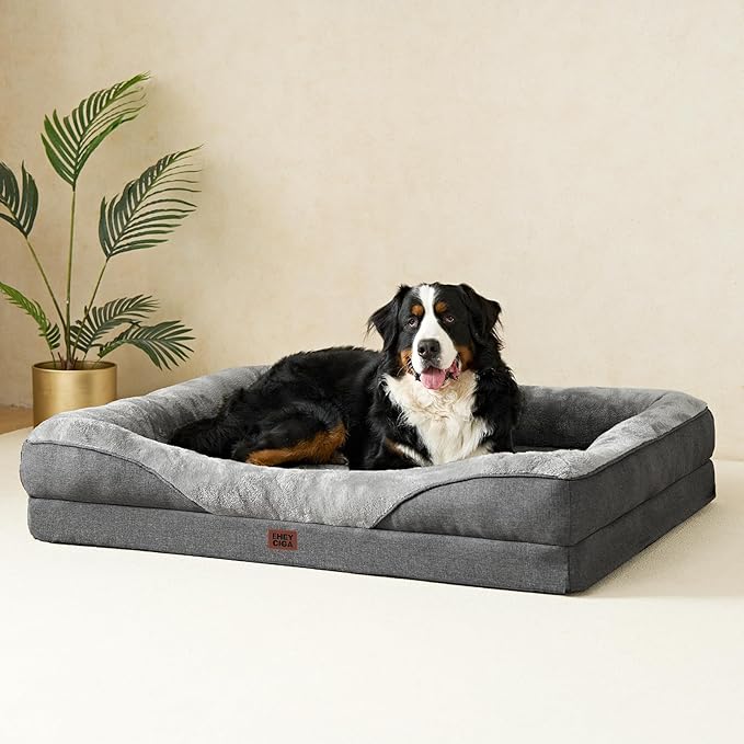 EHEYCIGA Orthopedic XL Dog Bed for Large Sized Dog, 48x35x7.5 Inch Extra Large Memory Foam Dog Couch Bed with Sides, Waterproof Liner & Washable Removable Cover, Bolster Pet Sofa, Grey
