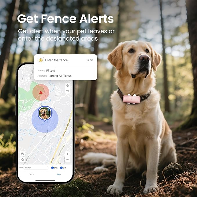 SEEWORLD Mini GPS Pet Tracker for Dogs Cats Waterproof Real-Time Location Tracker Virtual Fence 180 Days Location History 4G Cat Tracker for 6.5lbs+ Pets (Pink)