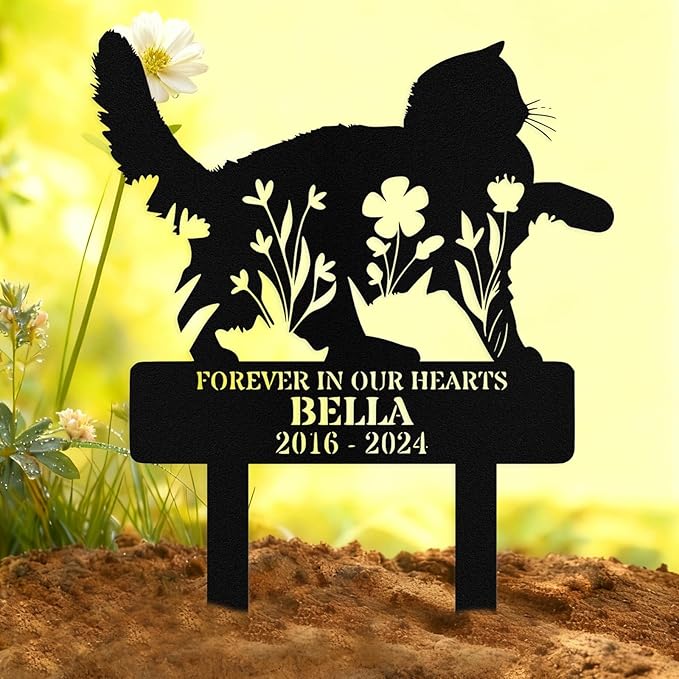 Custom Cat Grave Marker Outdoor, Personalized Metal Cat Memorial Grave Stake with Name and Date, Outdoor Waterrproof Cats Memorial Plaque