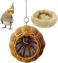Rattan Birds Nest for Cage Hanging Parakeet House Chewproof Parrot Breeding Bed Small Budgies Hideout Swing Hut Bird Cage Accessories for Lovebirds Cockatiel Conure Finch Canary (Brown)