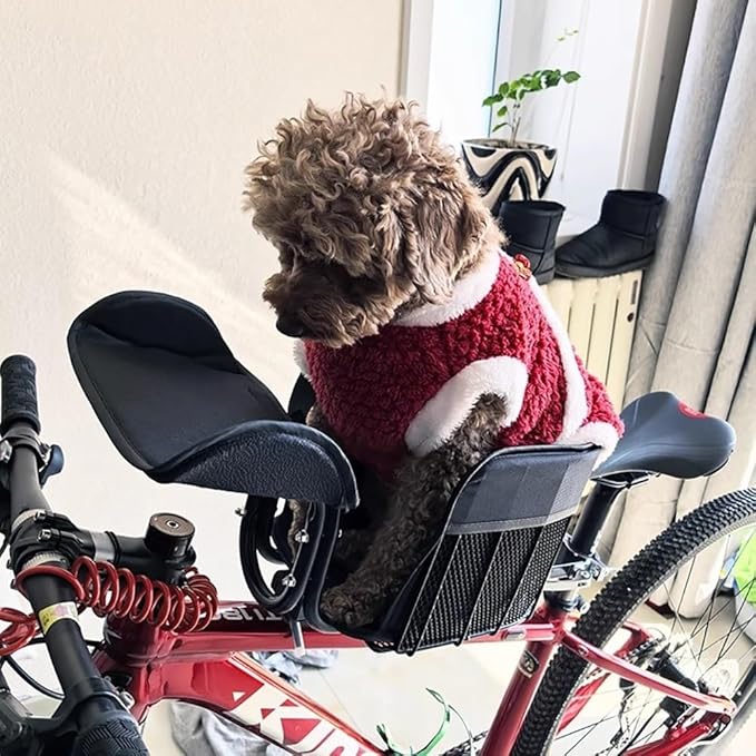 Small Dog Bike Carrier, Bicycle Pet Seat with Tether, Padded Insert, Two-Way Reinforcement, Quick Clamp
