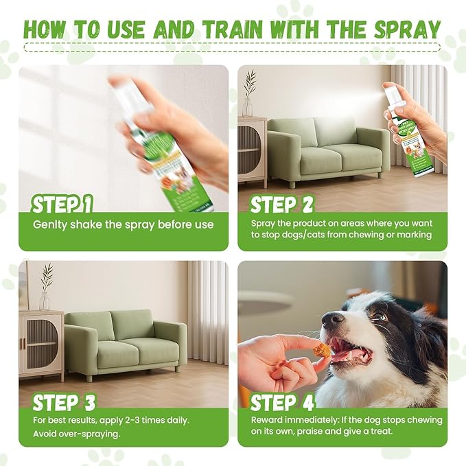 No Chew Spray for Dogs, Bitter Apple Spray for Dogs Cats Anti Chewing Licking from Furniture, Bandages, Dog Training & Behavior Aids Spray, Indoor & Outdoor Use, 200ML 1Pack