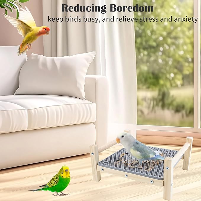 FlidRunest Bird Foraging Bed Puzzle, Parrot Hammock Bed with Foraging Mat, Parrot Silicone Perch Bed, Bird Perch Conure Platform Silicone Forage Toy for Parakeet, Cockatiel, Lovebird